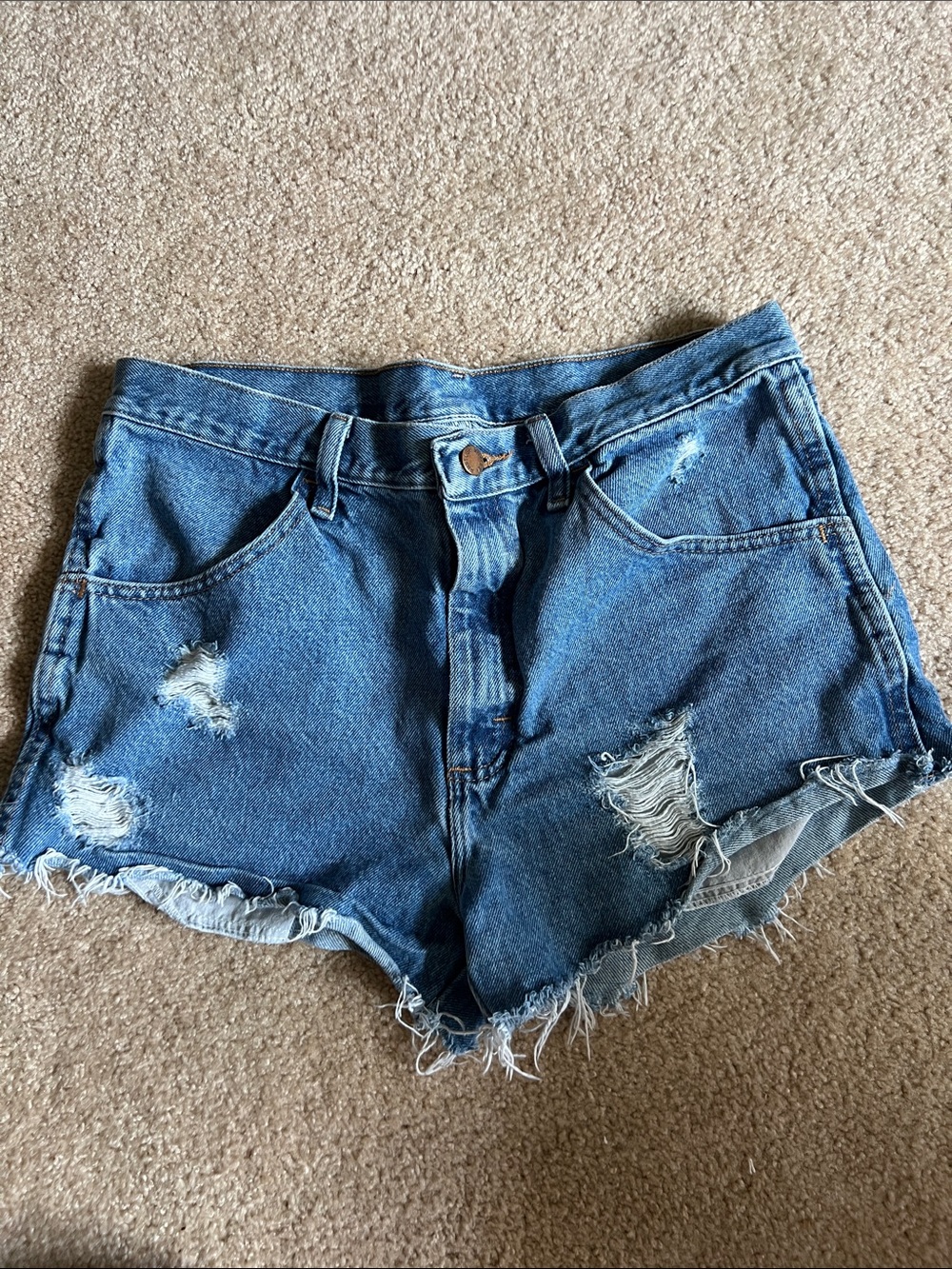 Rustler Blue Distressed Denim Shorts